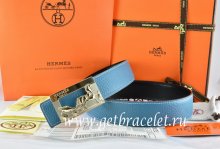 Hermes Reversible Belt Blue/Black Togo Calfskin With 18k Gold Coach H Buckle