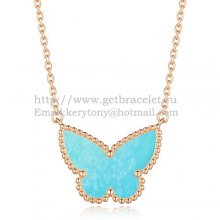 Van Cleef Arpels Lucky Alhambra Butterfly Pendant Pink Gold With Turquoise Mother Of Pearl