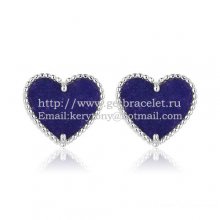 Van Cleef & Arpels Sweet Alhambra Heart Earrings White Gold With Lapis Stone Mother Of Pearl