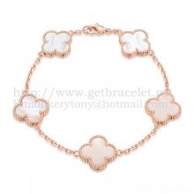 Van Cleef & Arpels Vintage Alhambra Bracelet 5 Motifs Pink Gold With White Mother Of Pearl