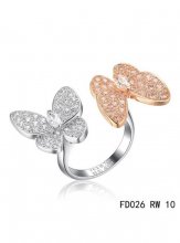 Van Cleef Arpels Two Butterfly Between The Finger Ring Pink Gold Round Pink Sapphires