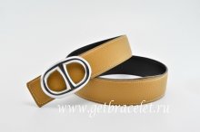 Hermes Reversible Belt Light/Coffee/Black Anchor Chain Togo Calfskin With 18k Silver Buckle
