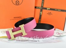 Hermes Reversible Belt Pink/Black Togo Calfskin With 18k Silver Wave Stripe H Buckle