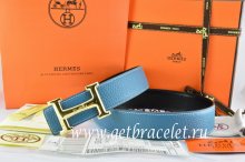 Hermes Reversible Belt Blue/Black Togo Calfskin With 18k Gold Smooth H Buckle
