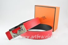 Hermes Reversible Belt Red/Black Togo Calfskin With 18k Silver Coach H Buckle