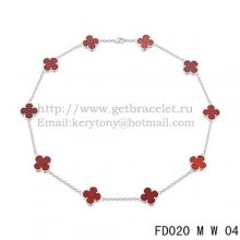 VCA Vintage Alhambra Necklace White Gold 10 Motifs Carnelian Mother of Pearl 45cm