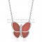 Van Cleef & Arpels Flying Butterfly Pendant Necklace White Gold With Red Onyx Diamonds