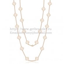 Van Cleef & Arpels Vintage Alhambra Necklace Pink Gold 20 Motifs With White Mother Of Pearl