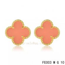 Replica Van Cleef & Arpels Vintage Alhambra Clover Yellow Earrings Pink Chalcedony