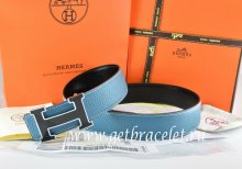 Hermes Reversible Belt Blue/Black Togo Calfskin With 18k Black Silver H Buckle