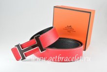 Hermes Reversible Belt Red/Black Togo Calfskin With 18k Black Silver H Buckle