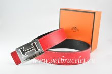Hermes Reversible Belt Red/Black Togo Calfskin With 18k Silver Big H Buckle