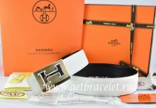 Hermes Reversible Belt White/Black Togo Calfskin With 18k Gold Big H Buckle