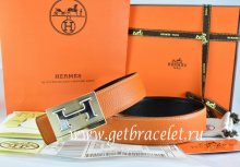 Hermes Reversible Belt Orange/Black Togo Calfskin With 18k Gold Big H Buckle