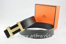 Hermes Reversible Belt Black/Black Togo Calfskin With 18k Gold Bamboo Stripe H Buckle