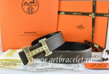 Hermes Reversible Belt Brown/Black Togo Calfskin With 18k Gold Stripes Logo H Buckle