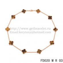 VCA Vintage Alhambra Necklace Pink Gold 10 Motifs Tigers Eye Mother of Pearl 45cm