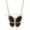 Van Cleef & Arpels Flying Butterfly Pendant Necklace Pink Gold With Black Onyx Diamonds