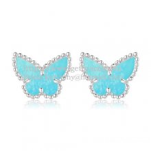 Van Cleef & Arpels Sweet Alhambra Butterfly Earrings White Gold With Turquoise Mother Of Pearl
