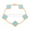 Van Cleef & Arpels Vintage Alhambra Bracelet 5 Motifs Yellow Gold With Turquoise Mother Of Pearl