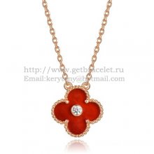 Van Cleef & Arpels Vintage Alhambra Pendant Pink Gold With Carnelian Mother Of Pearl Round Diamonds