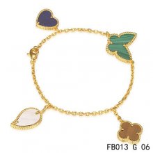 Imitation Van Cleef & Arpels Lucky Alhambra Yellow Bracelet With 4 Stone Combination Motifs