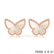 Imitation Van Cleef & Arpels Butterflies White Mother Of Pearl Pink Gold Earrings
