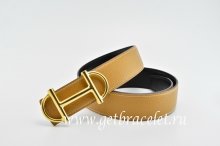 Hermes Reversible Belt Light/Coffee/Black Anchor Chain Togo Calfskin With 18k Gold Buckle