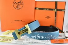 Hermes Reversible Belt Blue/Black Togo Calfskin With 18k Gold Logo H Buckle
