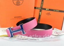 Hermes Reversible Belt Pink/Black Togo Calfskin With 18k Blue Silver H Buckle