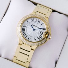 Ballon Bleu de Cartier medium swiss quartz watch with diamonds 18kt yellow gold