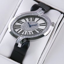 Delices de Cartier replica diamond watch for women steel black fabric strap
