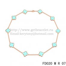 VCA Vintage Alhambra Necklace Pink Gold 10 Motifs Turquoise Mother of Pearl 45cm