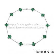 VCA Vintage Alhambra Necklace White Gold 10 Motifs Malachite Mother Of Pearl 45cm