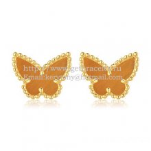 Van Cleef & Arpels Sweet Alhambra Butterfly Earrings Yellow Gold With Tiger's Eye Mother Of Pearl