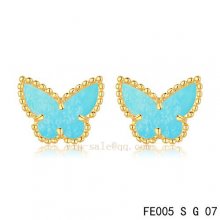 Fake Van Cleef & Arpels Butterflies Turquoise Yellow Gold Earrings