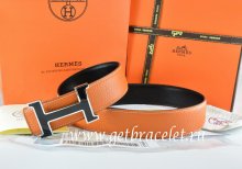 Hermes Reversible Belt Orange/Black Togo Calfskin With 18k Black Silver H Buckle
