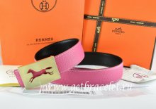 Hermes Reversible Belt Pink/Black Togo Calfskin With 18k Hollow Horse Gold Buckle