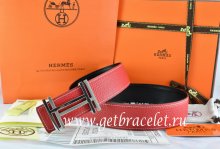 Hermes Reversible Belt Red/Black Togo Calfskin With 18k Silver Double H Buckle