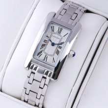 Cartier Tank Americaine small watch replica 18K white gold W26019L1