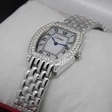 Cartier Tortue small diamond watch for women steel white mother of pearl dial
