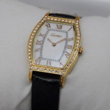 Cartier Tortue diamond watch for women 18K yellow gold white mother of pearl dial
