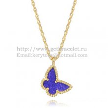Van Cleef Arpels Lucky Alhambra Butterfly Necklace Yellow Gold With Lapis Stone Mother Of Pearl