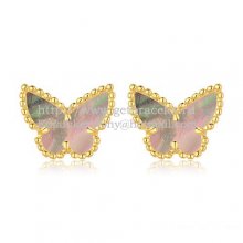 Van Cleef & Arpels Sweet Alhambra Butterfly Earrings Yellow Gold With Gray Mother Of Pearl