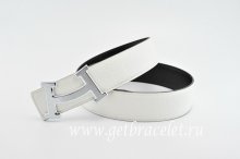 Hermes Reversible Belt White/Black Fashion H Togo Calfskin With 18k Silver Buckle