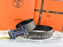 Hermes Reversible Belt Brown/Black Togo Calfskin With 18k Blue Silver H Buckle