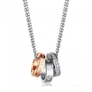 Cartier Love Necklace White Gold Chain With Three 18K Gold Rings