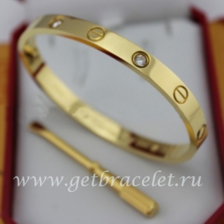 Imitation Cartier Men and Women Yellow Gold Love Bracelet 4 Diamonds B6035916 (New Version - Prevent Screws Fall Out)