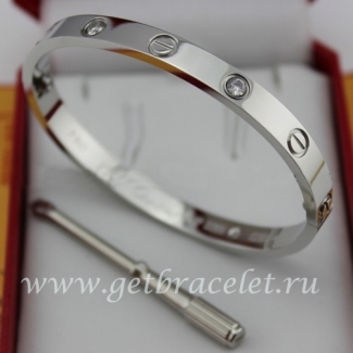 Replica Cartier White Gold Men and Women Love Bracelet 4 Diamonds B6035816 (New Version - Prevent Screws Fall Out)