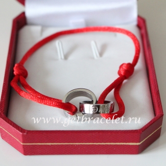 Cartier Double Ring Love Bracelet White Gold Red Rope